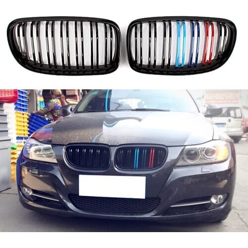 Kidney Grille For BMW 3 Series E90 E91 LCI 320i-335i Sedan Front Dual Line Glossy Black 2008-2011