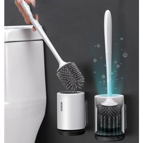 Silicone Toilet Brush Soft Bristle Wall-mounted Bathroom Toilet Brush Holder Set Clean Tool Durable ThermoPlastic Rubber