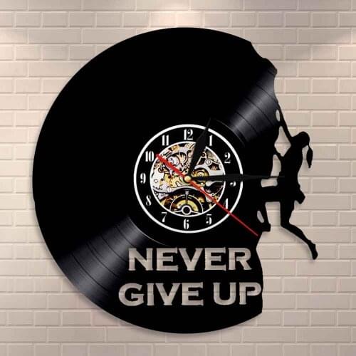 Sports Mountain Climbing Never Give Up Extreme Vinyl Record Clock Hiking Adventure Nature Snow Mountain Decorative Wall Clock