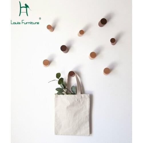Louis Fashion Coat Racks Nordic Solid Wood Hooks Homes Portraits Logs Wooden Walls Simple