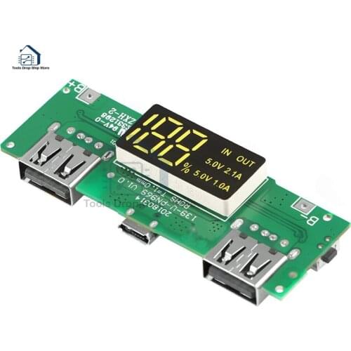 LED Dual USB 5V2.1A/1A Mobile Power 18650 Charging Module Lithium Battery Charger Board Fast Overcharge Boost Circuit Protection