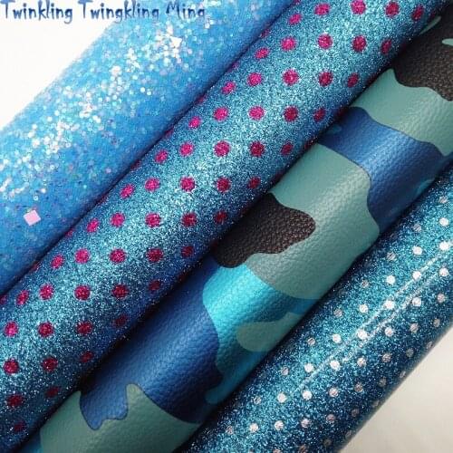 Dots Printed Glitter Leather Fabric, Camousflage printed Faux Fabric, Dots Synthetic For Bow A4 21x29CM Twinkling Ming XM027H