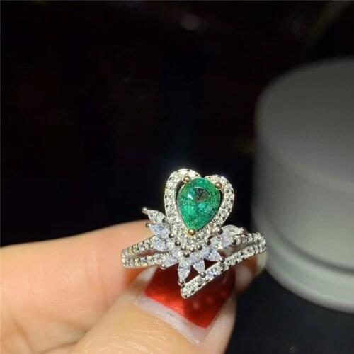 Uaranteed authentic natural emerald ring S925 sterling silver ladies sweet romantic style