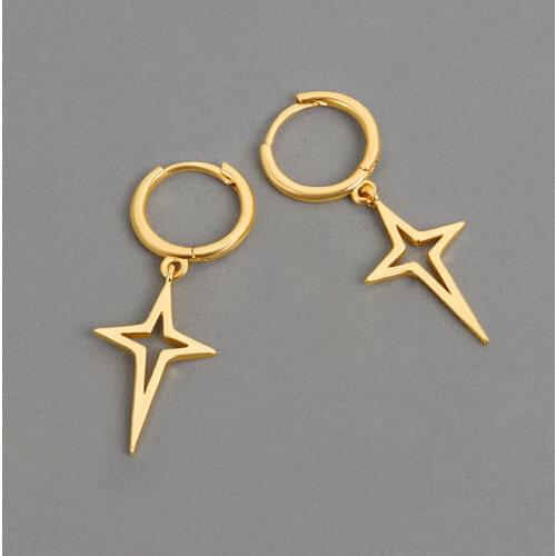 VOQ 925 Sterling Silver Hollow Cross Earrings Minimalist Punk Womens Earrings Exquisite Jewelry Gift