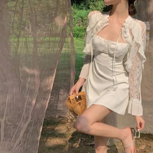 Bella new Spaghetti Strap Slash Neck Summer Split Party Lace Patchwork Smock Lace-up Elegant Mini Dress Casual Sexy Women Dress