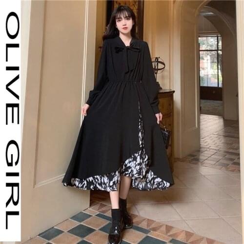 2021 Summer Dresses For Women Casual Kawaii Gothic Clothes Long Sleeve Midi Black Dress Lolita Harajuku Cottagecore Robe Goth