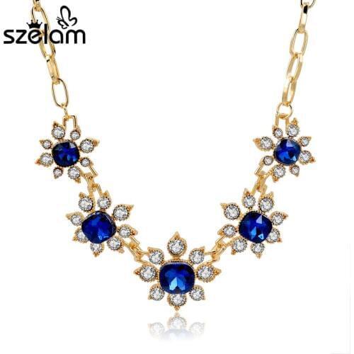 Szelam Gold Choker Necklaces For Women Cz Jewelry Crystal Flower Statement Necklaces & Pendants 2019 Collares Sne150838