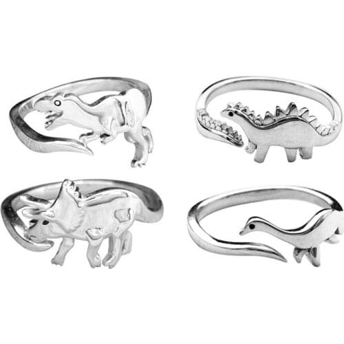 1PC Cute Funny Metal Dinosaur Rings For Women Men Punk Long-necked Dragon Animal Open Adjustable Rings Jewelry Gift R357