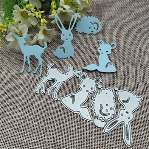 4Pcs Rabbit fox deer hedgeh Metal Cutting Dies Stencils For DIY Scrapbooking Decorative Embossing Handcraft Die Cutting Template