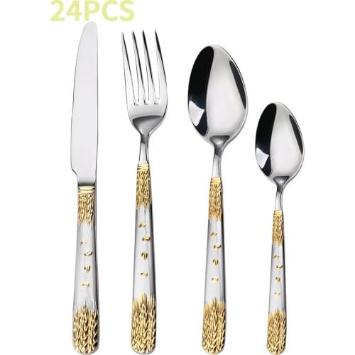 4pcsX6 embossed cutlery gold-plated steak cutlery, wheat ear cutlery cutlery set spoon set