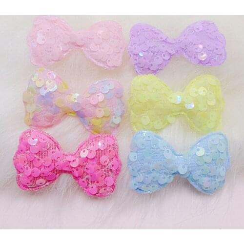 42Pcs/Lot 6*3.5cm Glitter Sequin Bowknot Padded Appliques For DIY Headband Accessories And Craft Clothes Sewing Supplies