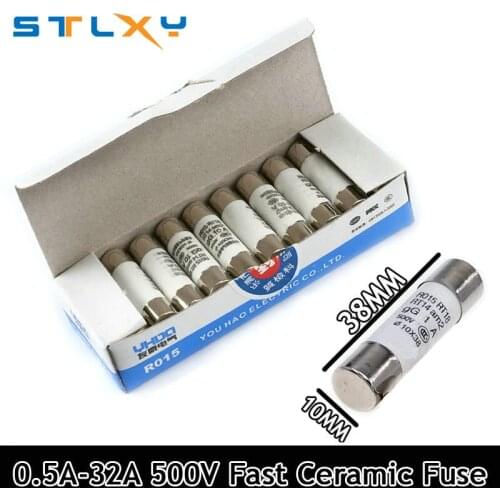 5Pcs 10*38 Fast blow Ceramic Fuse 10x38mm Fuse 500V 0.5A 1A 2A 4A 5A 6A 8A 10A 16A 20A 32A RO15 RT18 RT14