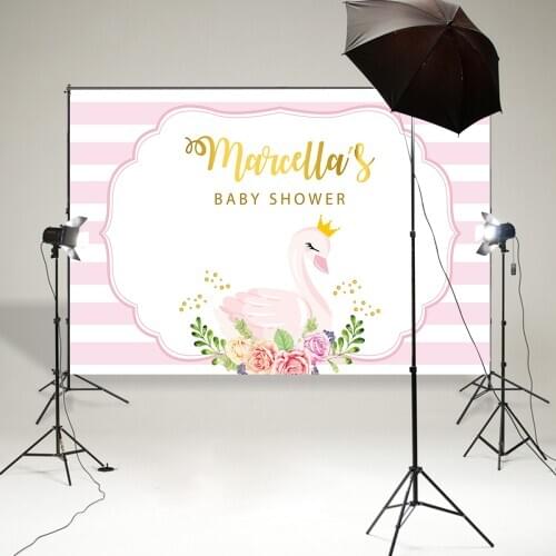 BEIPOTO Pink swan gold stripes background photography backdrop girl kids child birthday party decor vinyl customize posterB-853