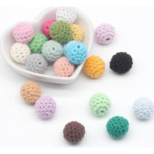 30 pc baby pacifier Wooden Knitted Beads Non-toxic DIY Slingbangs Teething Necklace Pendant Kids Teether Toys Natural Wood Beads