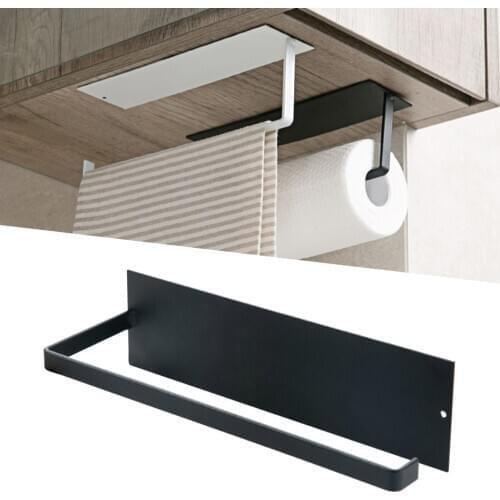 Towel Rack Holder Self-Adhesive Under Cabinet Paper Roll Rack Towel Holder Tissue Hanger Storage Hook For Kitchen Bathroom