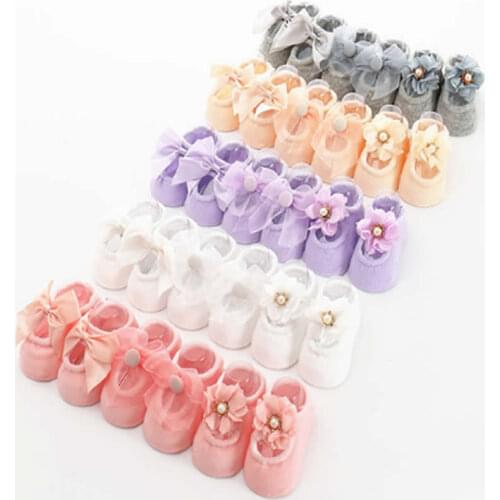 The Children baby socks Princess dispensing antiskid cotton lace flower bow floor socks toddler baby Princess party sock
