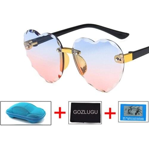 GOZLUGU Childrens rimless sunglasses with glasses case thin metal frame UV protection sunglasses for beach holiday festival