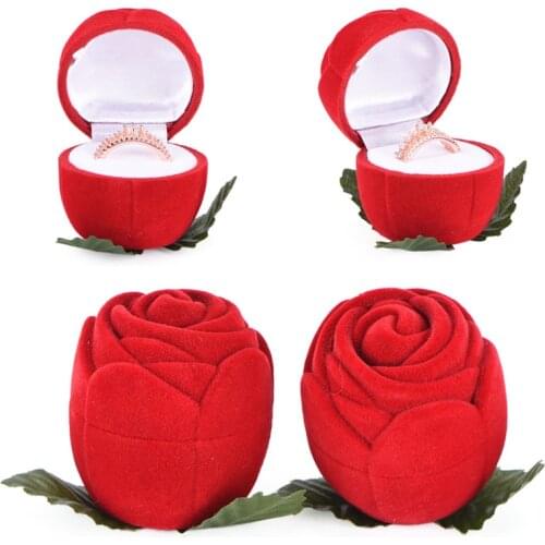 Flocking Red Jewelry Box Rose Romantic Wedding Ring Earring Pendant Necklace Jewelry Display Gift Box Jewelry Packaging