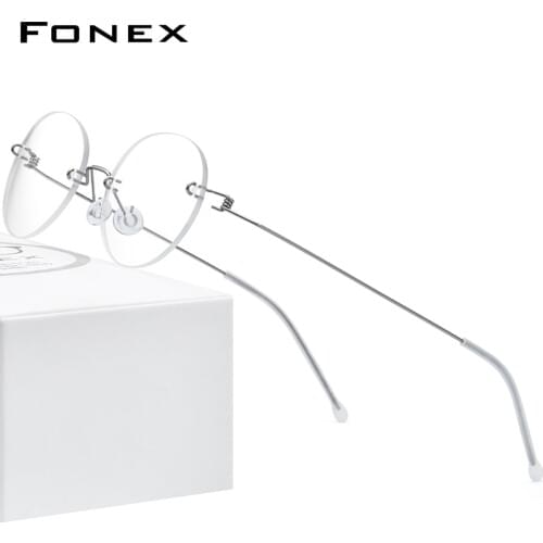 FONEX Titanium Alloy Glasses Frame Men Screwless Eyewear Women 2020 New Rimless Myopia Retro Round Prescription Eyeglasses 98630