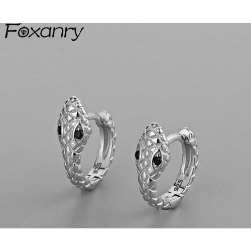 Foxanry Prevent Allergy 925 Sterling Silver Stud Earrings for Women New Fashion Korean Cute Snake Ear Jewelry Party Gifts