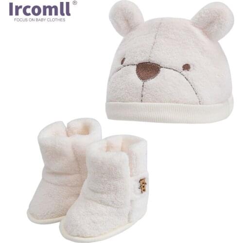 Ircomll 2PCS Newborn Baby Hat with Shoes Cute Bear Warm Hat+Boots New Born Gift for Girls Cap Boy Hat Infant Toddler Accessories