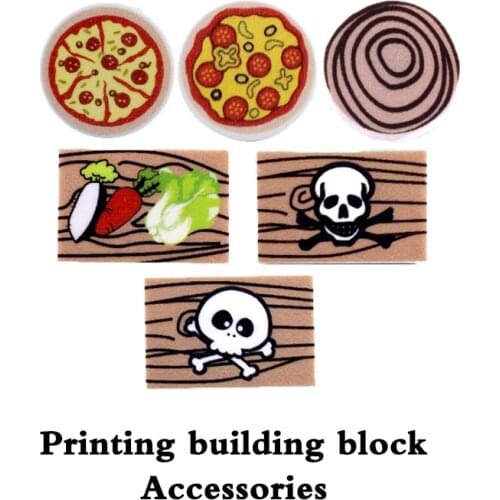 MOC Printed Bricks 2x2 Tile Building Blocks figures Accessories Pizza Plant Skeleton Food Poster for City Creator Kits Toys