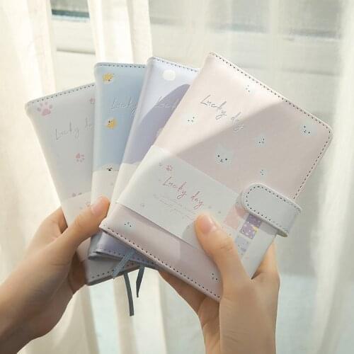 Cute Kawaii Diary Notebook PU Leather Grid Blank Page Buckle Student Notepad Planner Agenda Journals Notebooks School Stationery