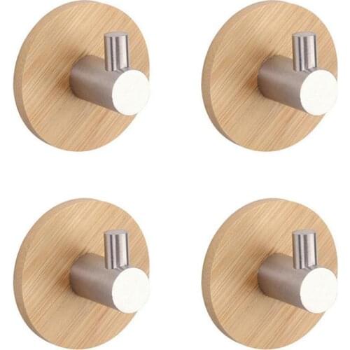 Adhesive Wall Hook Bamboo Metal Hook Clothes Key Hanger Towel Holder Kitchen Bathroom Door Towel Rack Shelf Home Organizer