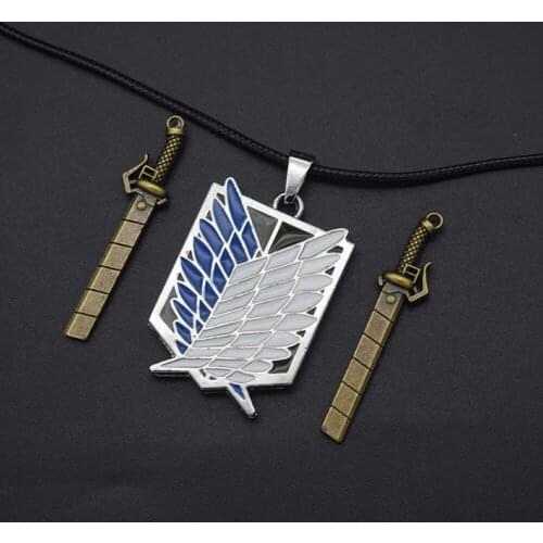 New Attack on Titan Eren Necklace Figure Toys Wings of Liberty Shingeki No Kyojin Chain Scout Regiment Knife Weapon pendant