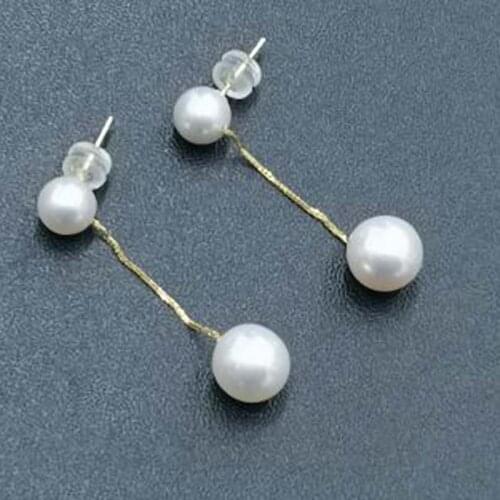 New Gold 18K 6mm 8mm Round FW Pearl Earring Studs&Dangle Womens Finest Jewelry 35mm