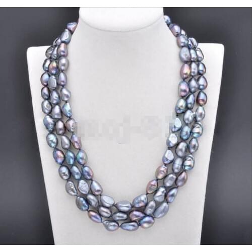Fashion Womens Natural 8-9MM Black Baroque Freshwater Pearl Necklace 48'' Long