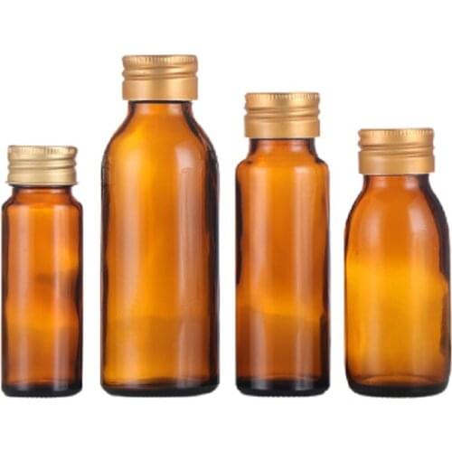 30ml 50ml 60ml 100ml Empty Glass Bottle Amber Cosmetic Oil Container Enzyme Aluminum Screw Lid Syrup Bottle Oral Liquid Bottle