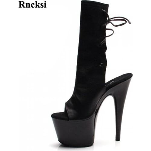 Rncksi New Lace Up Women Peep Toe 17cm Lady Party Boots High Heels Boots Pole Dancing Sexy High Ankle Boots Shoes