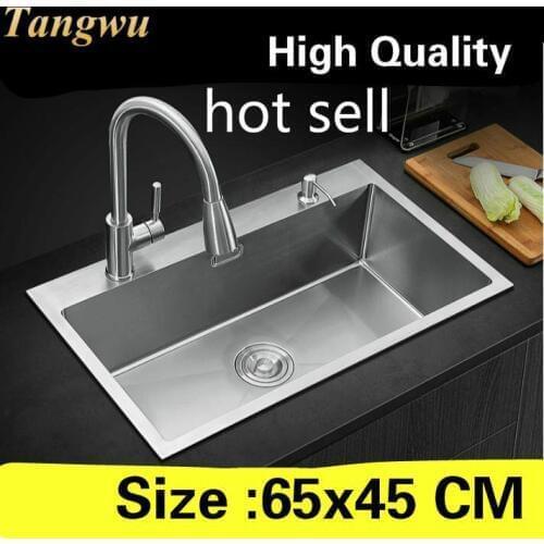 Free shipping Apartment kitchen manual sink single trough do the dishes 304 stainless steel hot sell 65x45 CM
