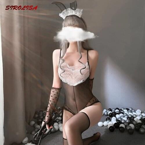 Anime Cosplay Sexy Lingerie for Women Erotic Cute Underwear Set Bodysuit Bunny Girl Costume Headband Erotic Outfit Maid Jumpsuit