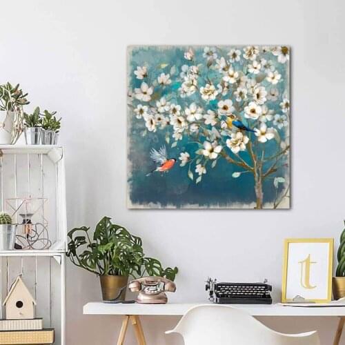 Modern Gallery Wall Decor Print Canvas Art White Flower in Blue Bottle Theme Picture Artwork for Walls Ready to Hang Size