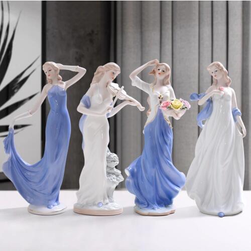 Modern home furnishing decoration ceramic craft decor pretty girl Figure Statue European ornaments Cabinet display showcase gift