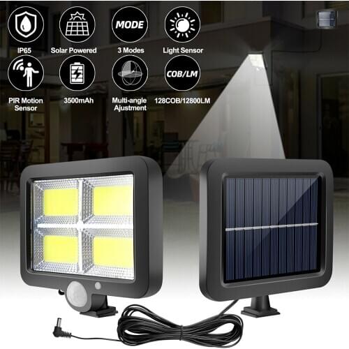 LED Solar Power Lights 128 COB PIR Motion Sensor Street Lights Waterproof Outdoor Solar Panel Wall Lamp for Garden Decoration