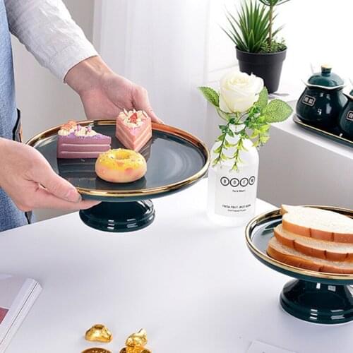 Creative Art Emerald Ceramic Cake Tray Tall Dessert Plate Home Living Room Fruit Plate Baking Dessert Display Tray Kitchen Tools