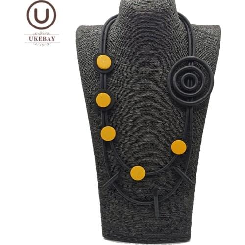 UKEBAY Handmade Designer Choker Necklaces Wood Jewelry Yellow Wooden Accessories For Female Gothic Statement Necklace For Party