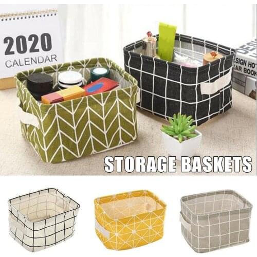 Canvas Storage Bins Basket Organizers Foldable Fabric Cotton Linen Blend Storage Bins for Makeup Book Baby Toy Basket FU