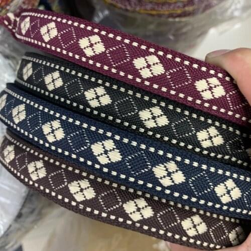 ZERZEEMOOY 3/4" 20mm 5yard/lots Polyester Woven Jacquard Ribbon brown navy black pattern for hat curtain and clothing accessory