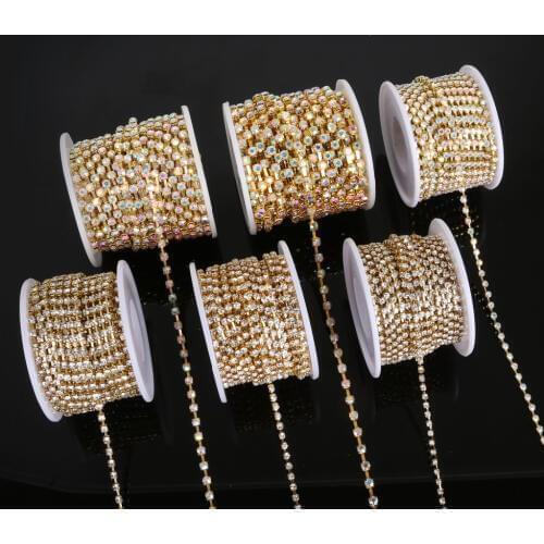 SS6-18 10yards Rhinestone Chains Copper Claw Transparent/White AB Glass Rhinestone DIY Jewelry Craft Apparel Sew On Accessoires