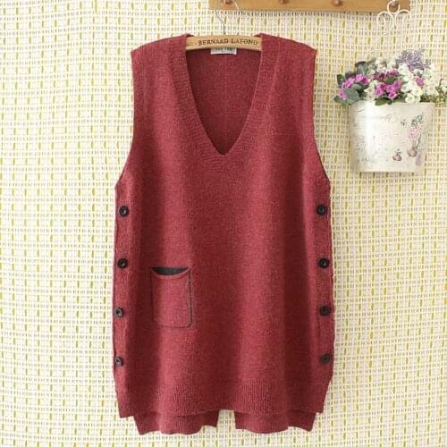 V-neck Pockets sleeveless women loose vest sweaters 2020 new plus size casual ladies buttons pullovers tops female oversize