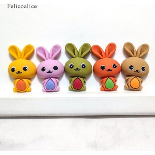 10pcs 17*28mm Kawaii Rabbit Pendants Flat Back Animal Resin Charms Necklace Pendant Hair Jewelry Making Accessory