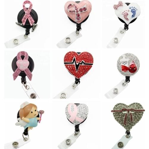 10 pieces/lot free shipping Crystal retractable nurse ID badge card reel