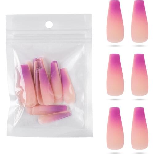 20pcs Pearl Bag Pink Matte Gradient Press on Nail Tips Long Coffin False Nail Full Cover Tips for Party Women Fake Nails Art