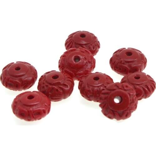 20pcs Carved Natural Cinnabar Red Beads Round Oval UFO Shape Loose Spacer Beads Bracelet Fit Diy Charm Beads For Jewelry Making