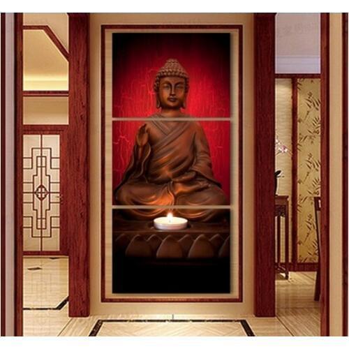 3 Pieces Golden Hues Modern Buddha Painting Wall Art Oil Painting Buddha Picture Print On Canvas For Home Decoration