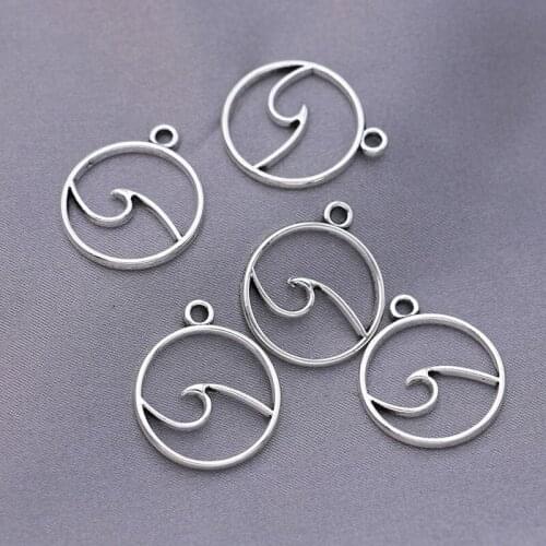 30pcs Antique Silver Plated Wave Charms Pendants for Jewelry Making DIY Accessories Handmade Craft 18x20mm